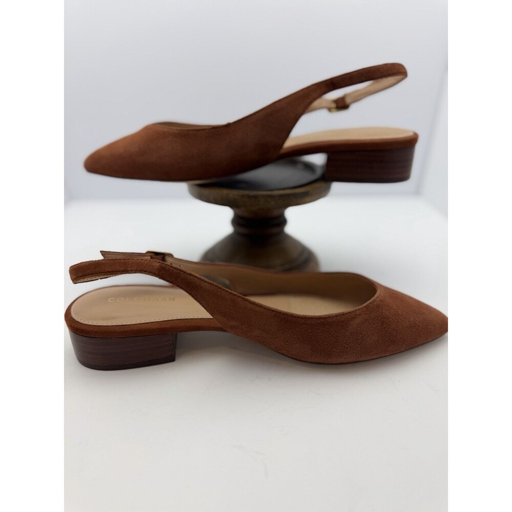 Cole Haan Suede Slingback Heels Pointed Toe Block Heel Brown Women's 9B - Picture 3 of 9